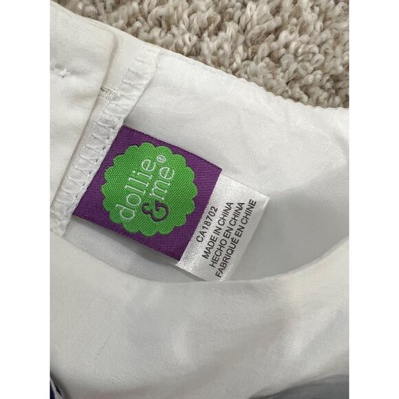 Girl & Doll Matching Navy & White Striped Dresses With Bow & Floral Design - Picture 3 of 4